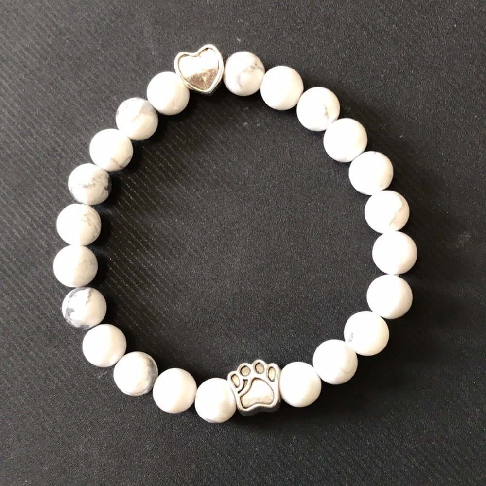 Beautiful white marble bracelet with paw print